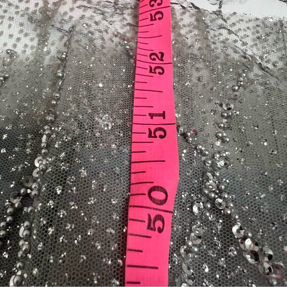 NWT Marchesa Notte Strapless beaded glitter tulle column gown SZ 14 silver - Picture 6 of 8